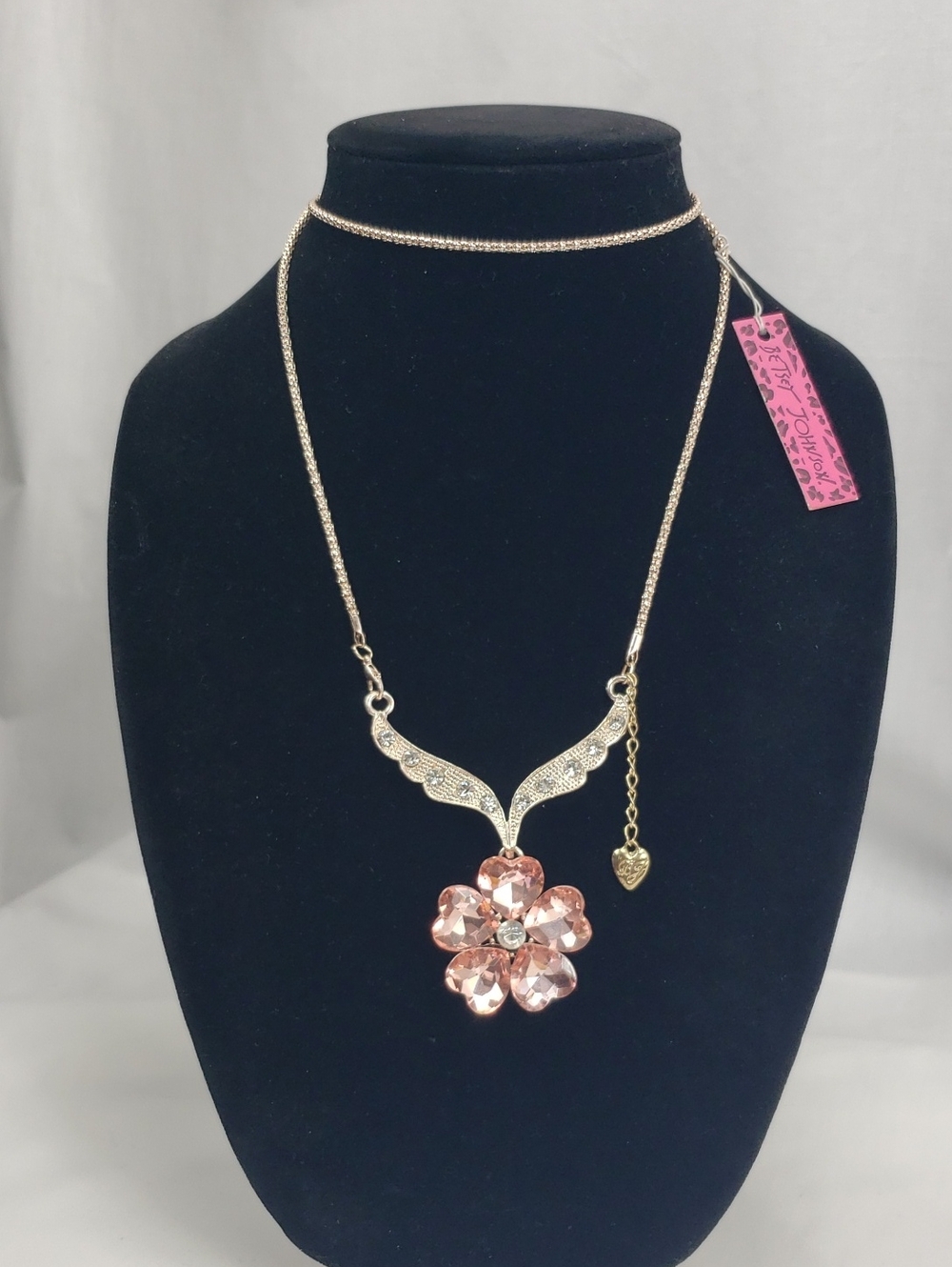 Betsy Johnson Long Rhinestone Flower Necklace NWT